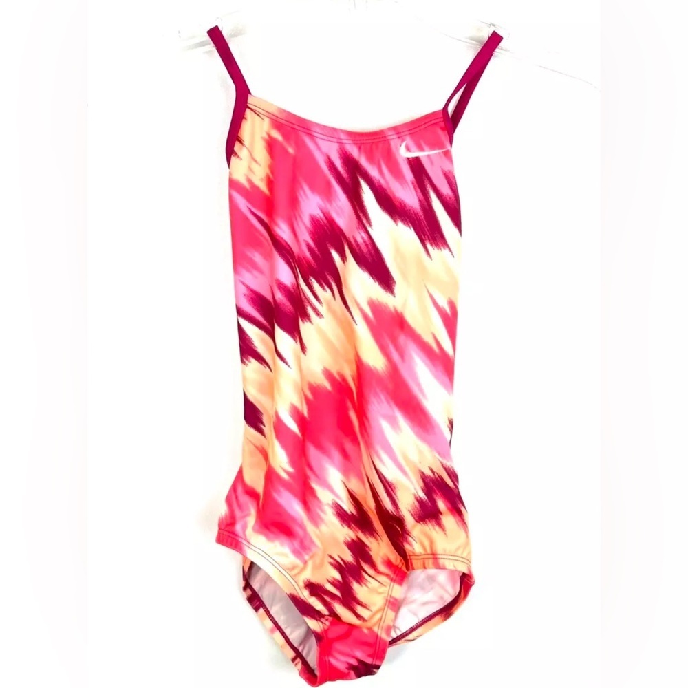 Nike Girl’s Crossback Pink Multicolor One Piece Swimsuit Size Small